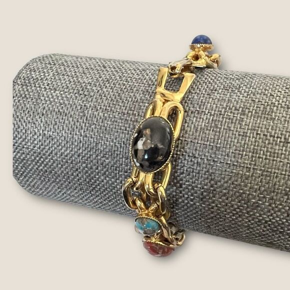 Set of 2 vintage beaded bracelets gold tone - Picture 4 of 6